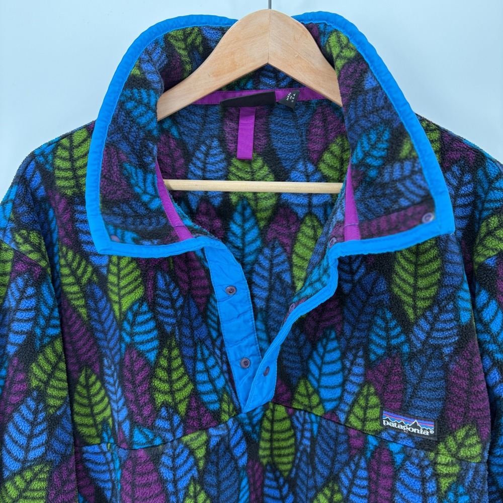 Vintage 90s Patagonia Synchilla Snap T Fleece Pullover L Leaf Print USA Made - Picture 4 of 13